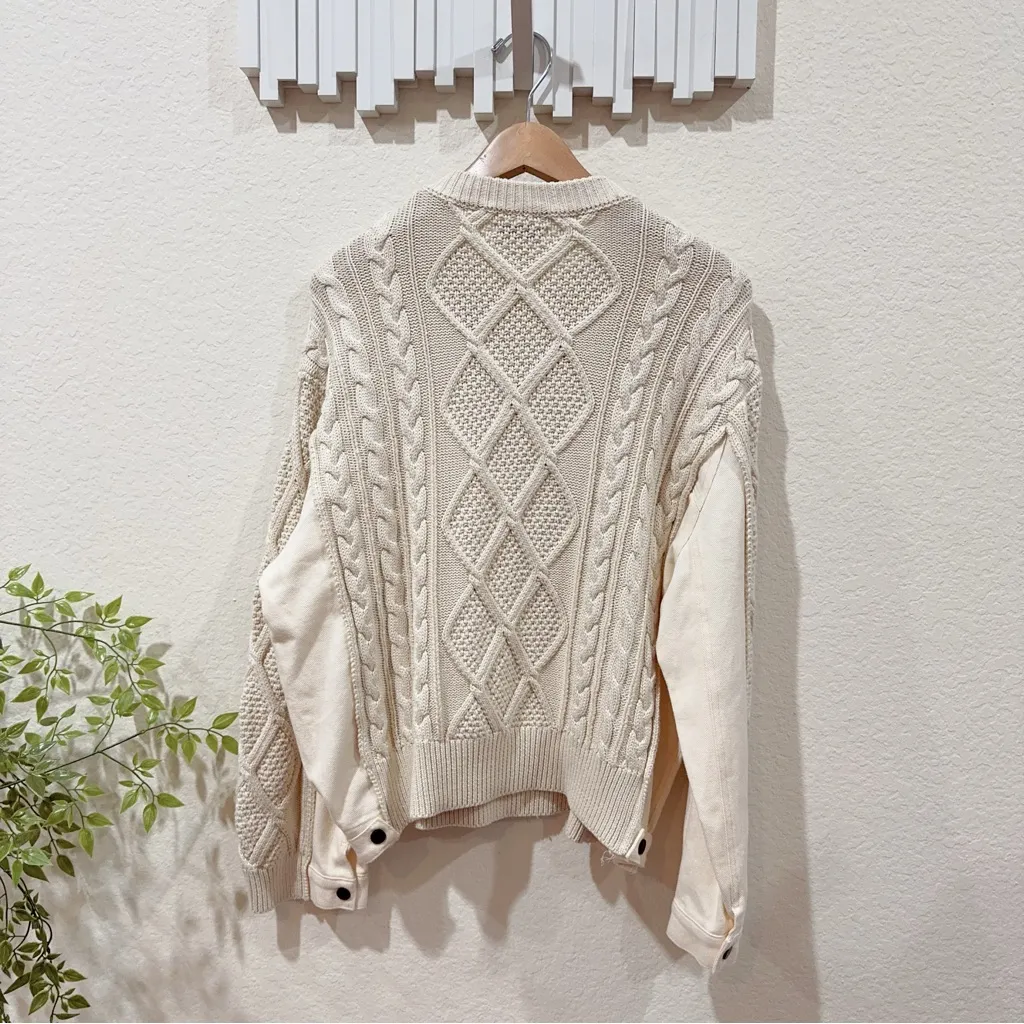 Moon River Cable Knit Oversized Sweater with Denim Detail Size Small NWT - Image 8