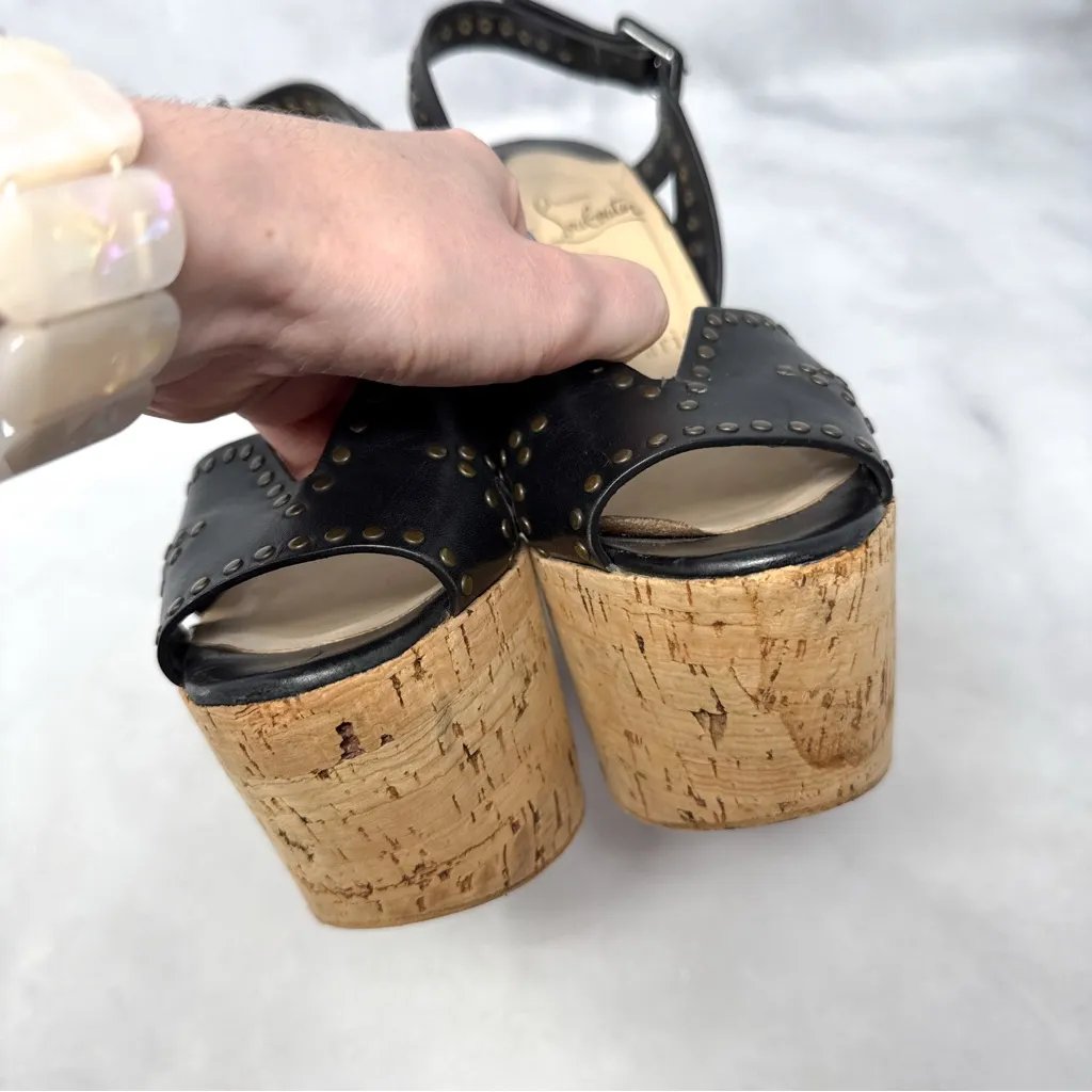 Christian Louboutin Super Dombasle Studded Leather Cork Platform Sandal Heels - Image 6