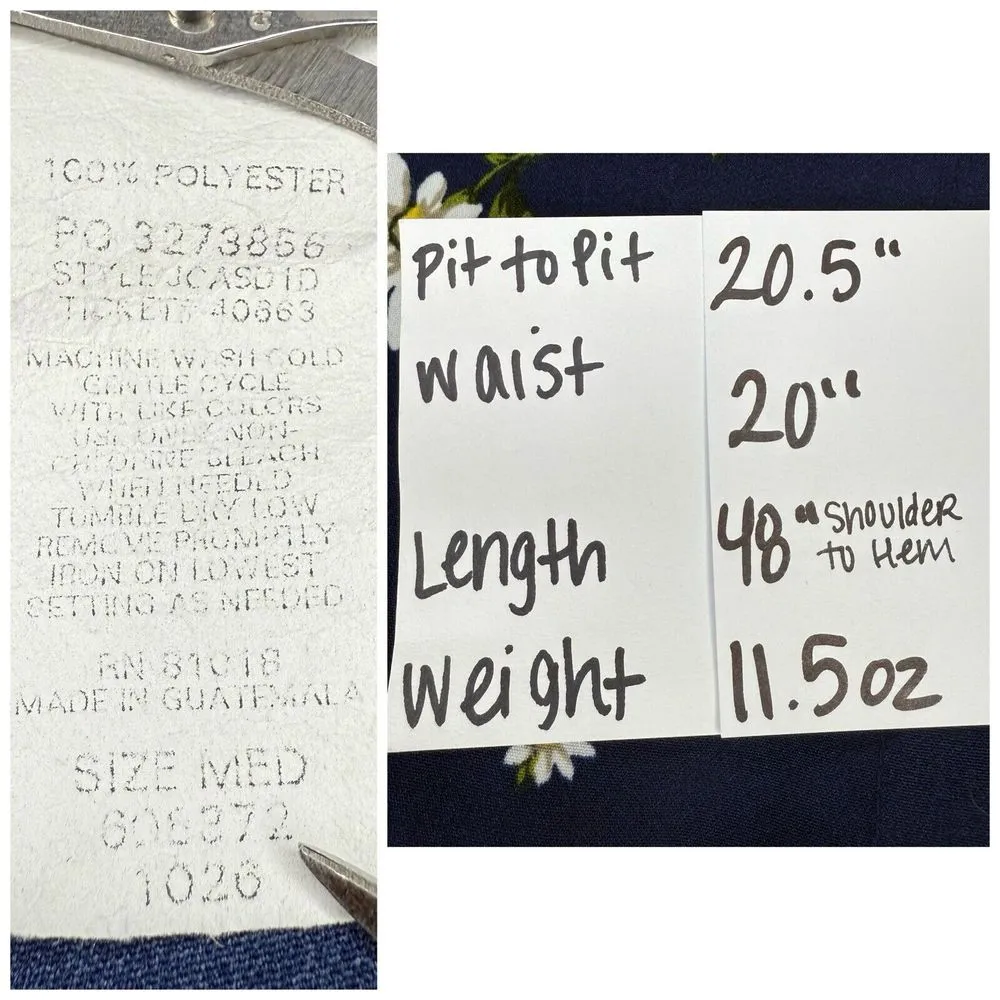 Vintage Dress M Daisy Ditsy‎ Floral Midi Tie Back Shirt Dress Pockets Modest - Image 8