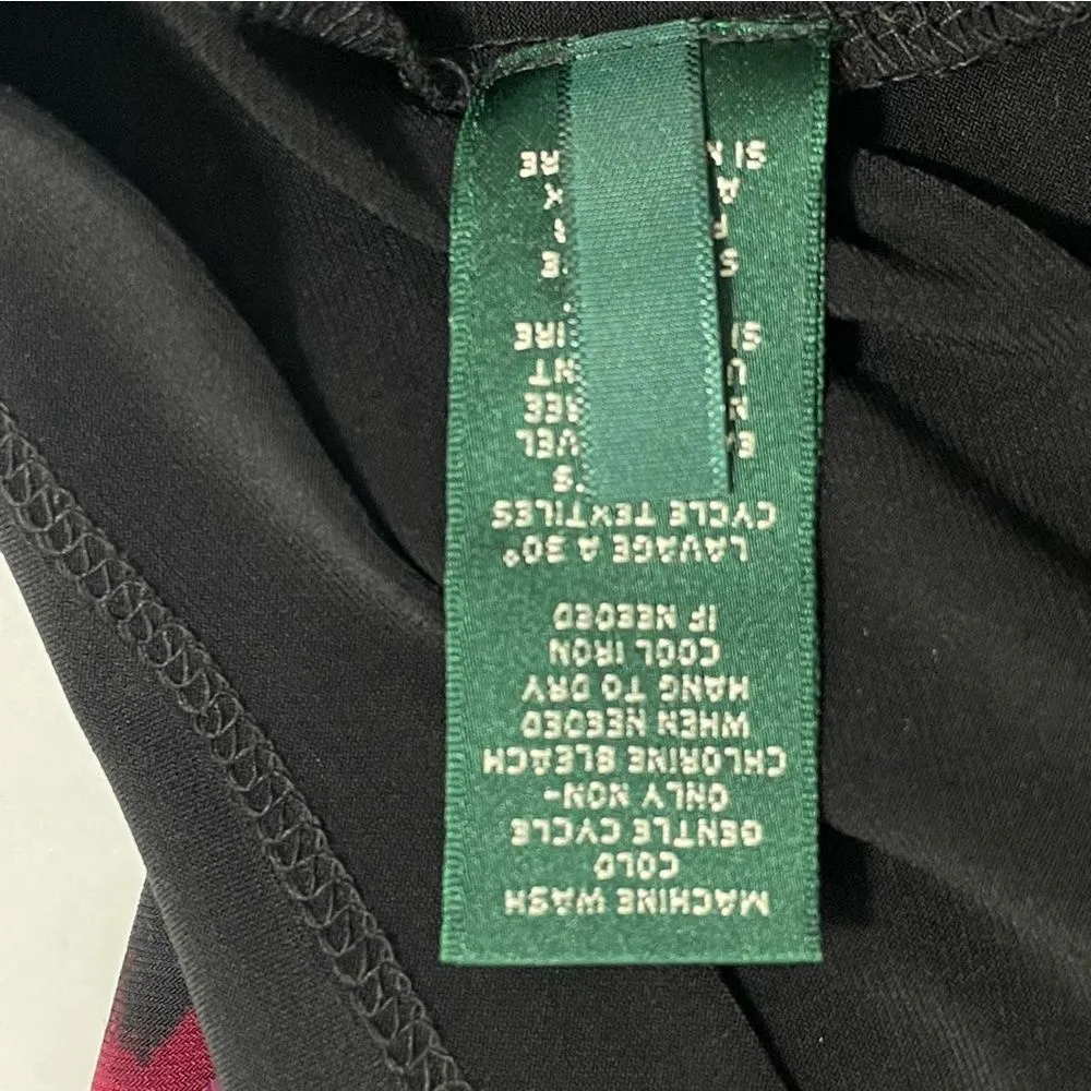 Lauren Ralph Lauren Burgundy Geo Print Twist Front Boat Neck Cap Sleeve Dress 16 - Image 6