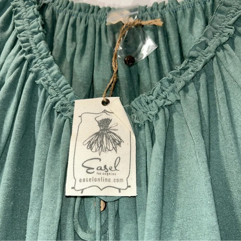 Easel Cotton Slub Button-Down Top with Double Ruffle Front Small - Image 6