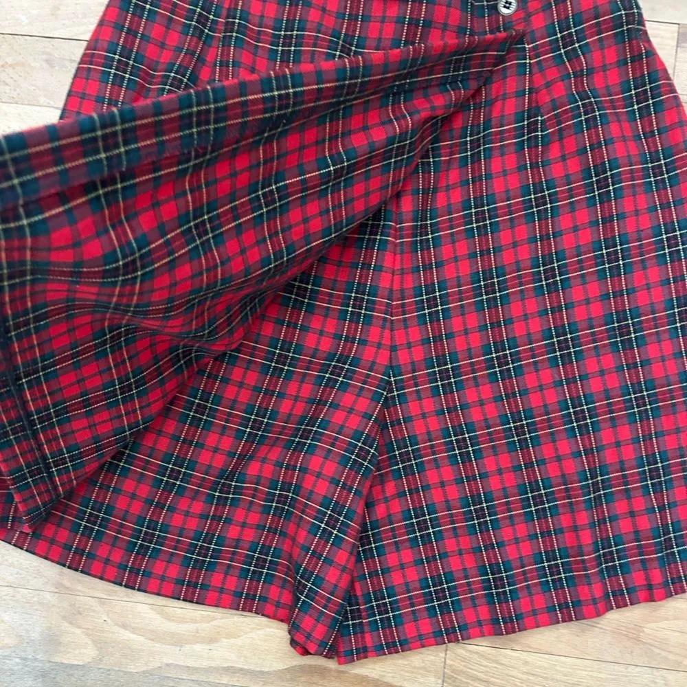 Susan Burrowes Red Green Tartan Buffalo Plaid Skort Skirt Vintage Vtg Size 12 - Image 3