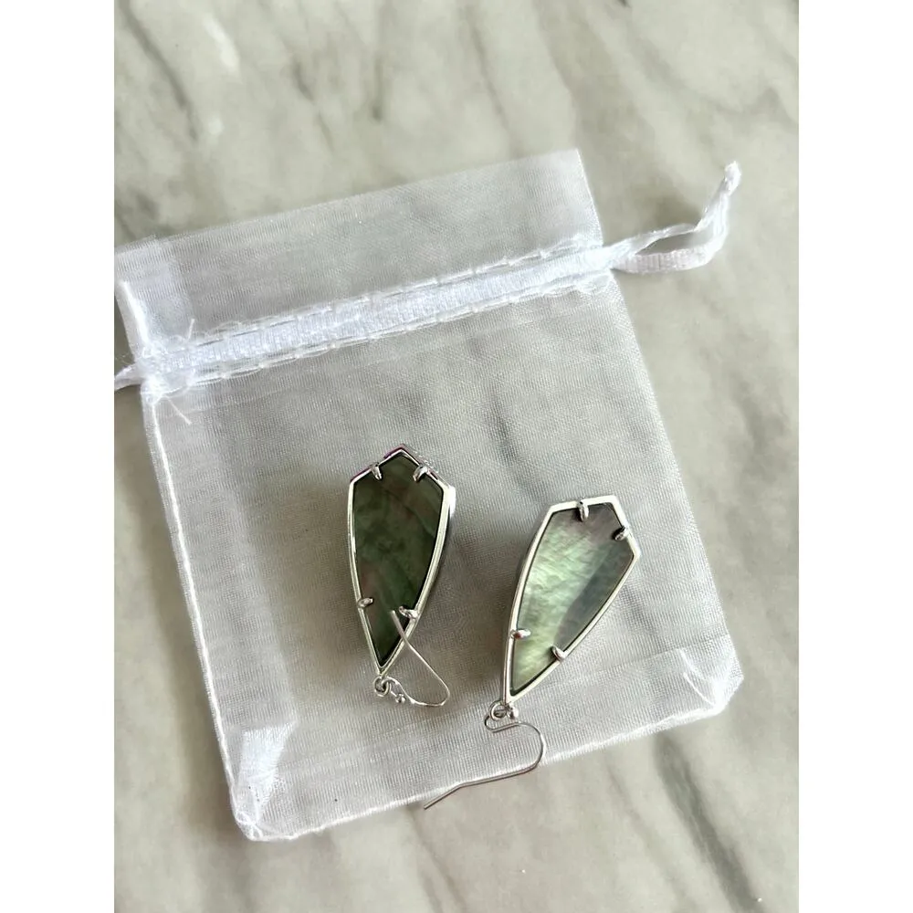 Kendra Scott  Carla Silver & Grey Green Watercolor Stone Drop Earrings - Image 2