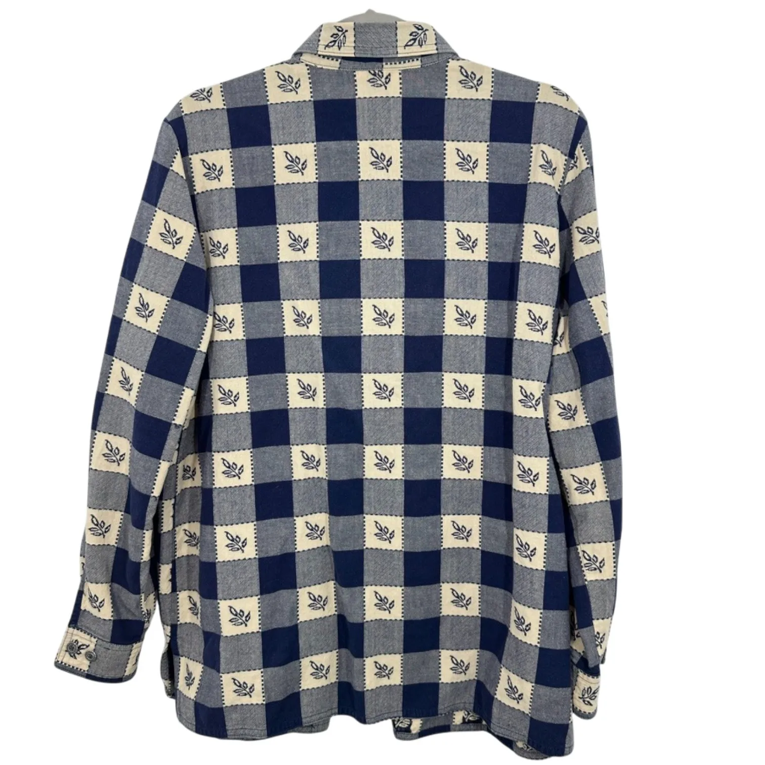 Blair Women's Blue Beige Plaid Leaf Print Button Up Shirt Cottagecore Checkered - Image 2