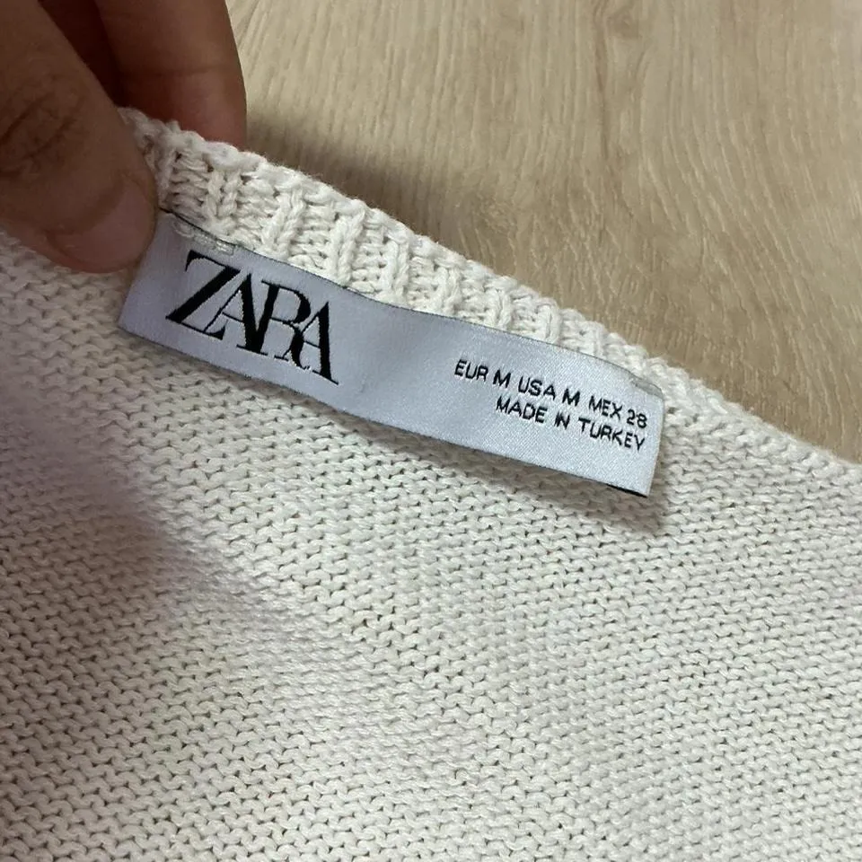 Zara Striped Knit Top V Neck Elbow Sleeves Pockets Relaxed Fit - Image 4