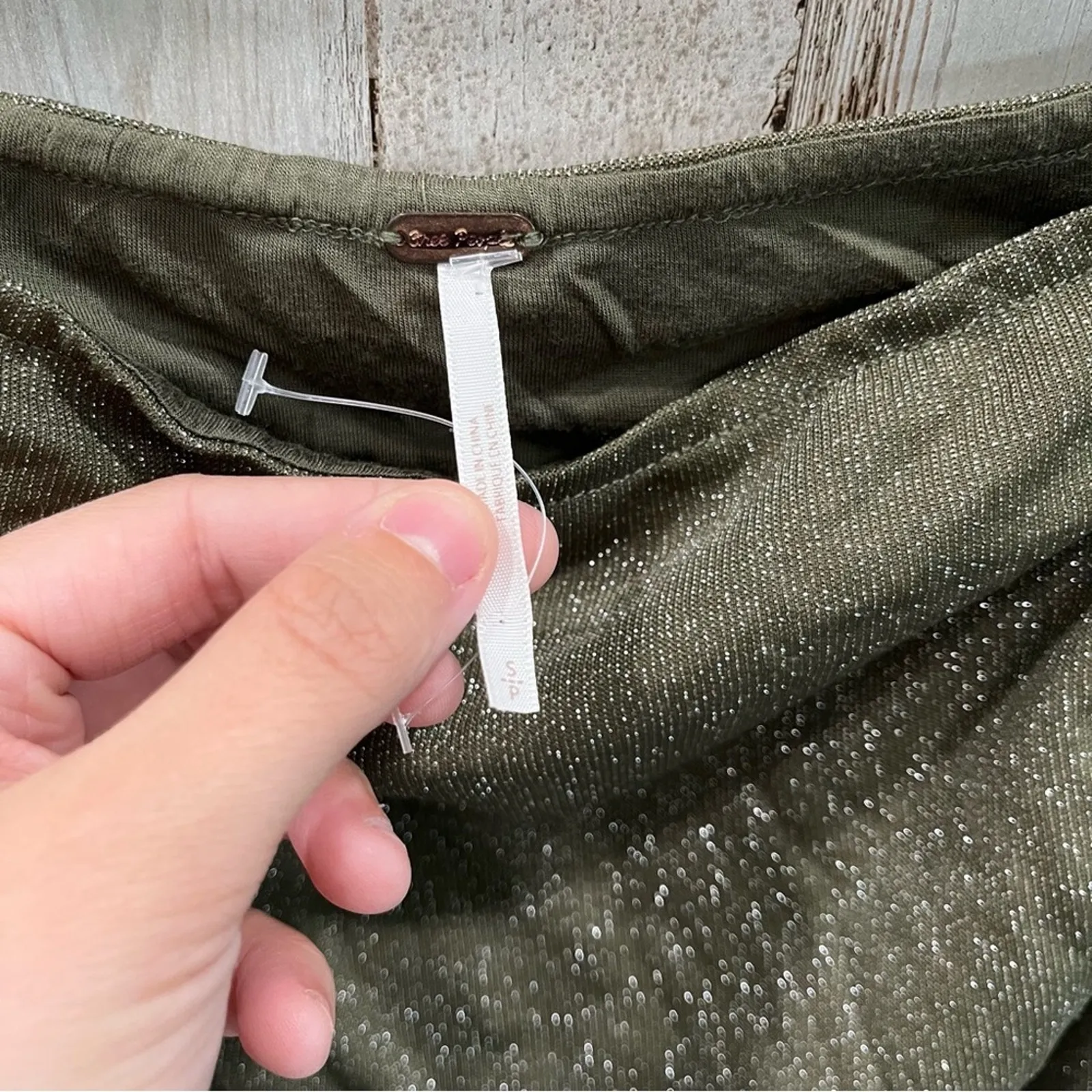 Free People Green Sparkly Shimmer Ruched Mini Dress Womens Size Small Party - Image 2