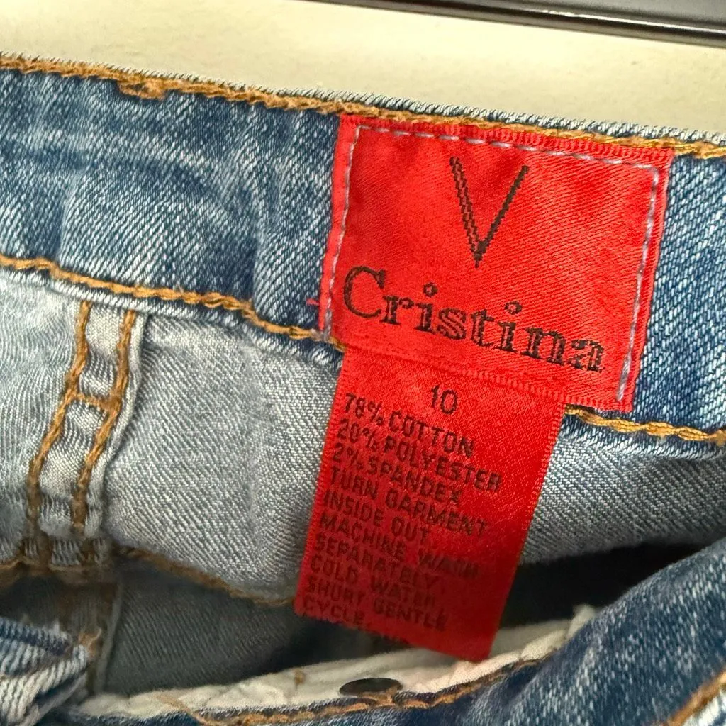 Vintage V Cristina Women’s 10 Bird Embroidered Y2K Jeans 2000s Blue - Image 2