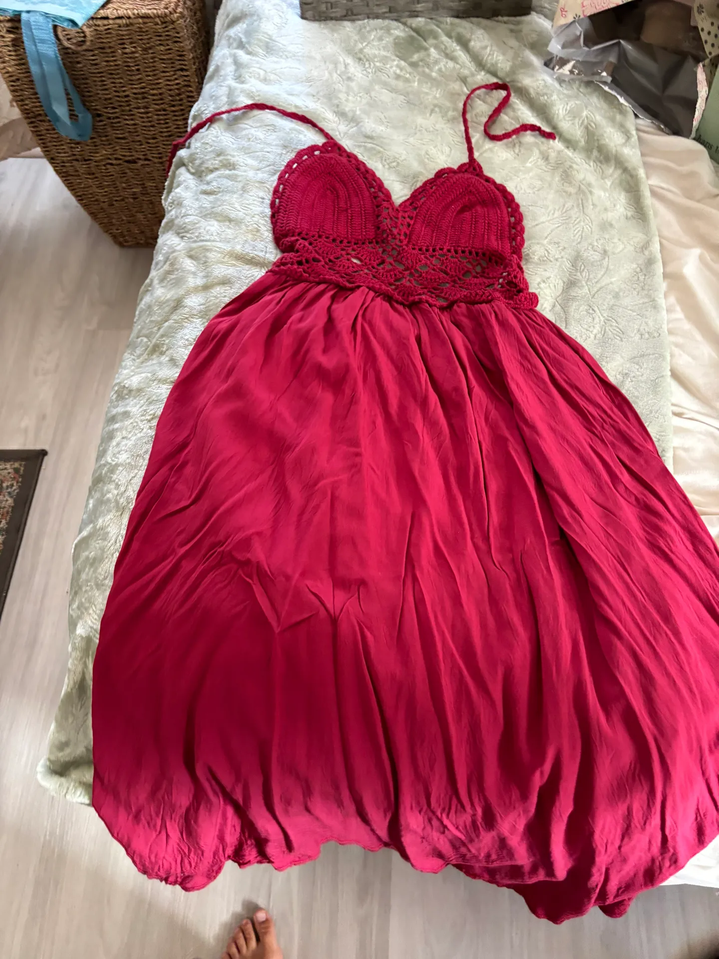 Red Knit Halter Maxi Dress - Image 5