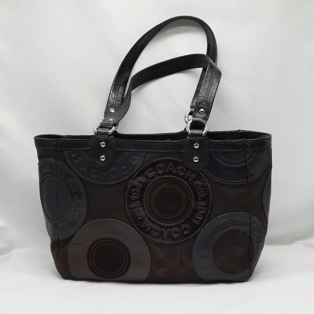 Coach Circle Patchwork Handbag Purse Black Brown Tote Shoulder Bag Retro Y2k - Image 4