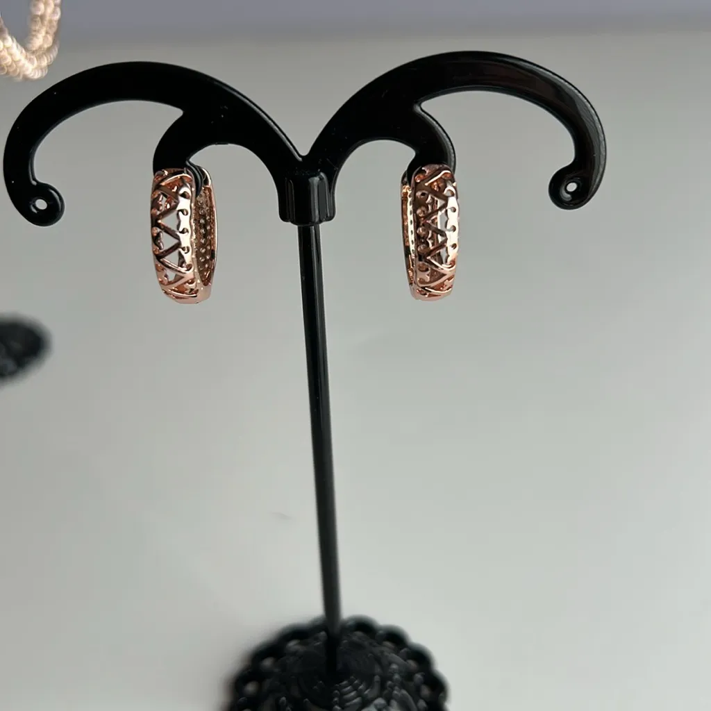 2 pair of rose gold tone sparkling earrings larger pair is from Guess - Image 10