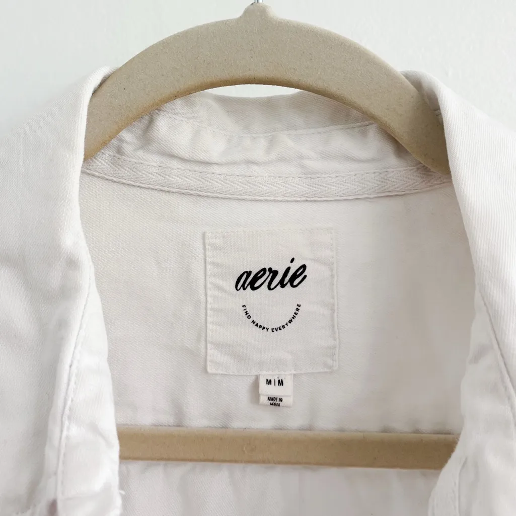 Aerie White Anytime Fave Button Down Shirt Medium - Image 5