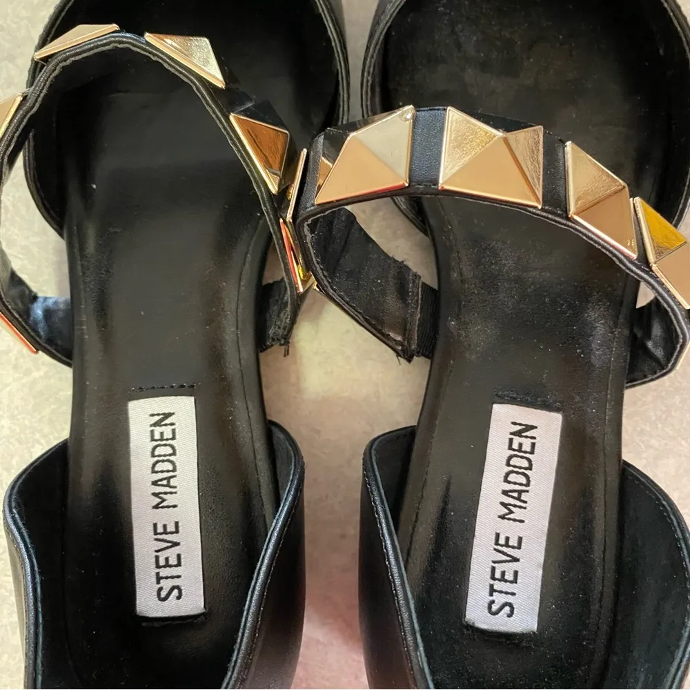 Steve Madden  Black Meghan Gold Studded Minimalist Coastal Goth Pointed Toe Flats - Image 3