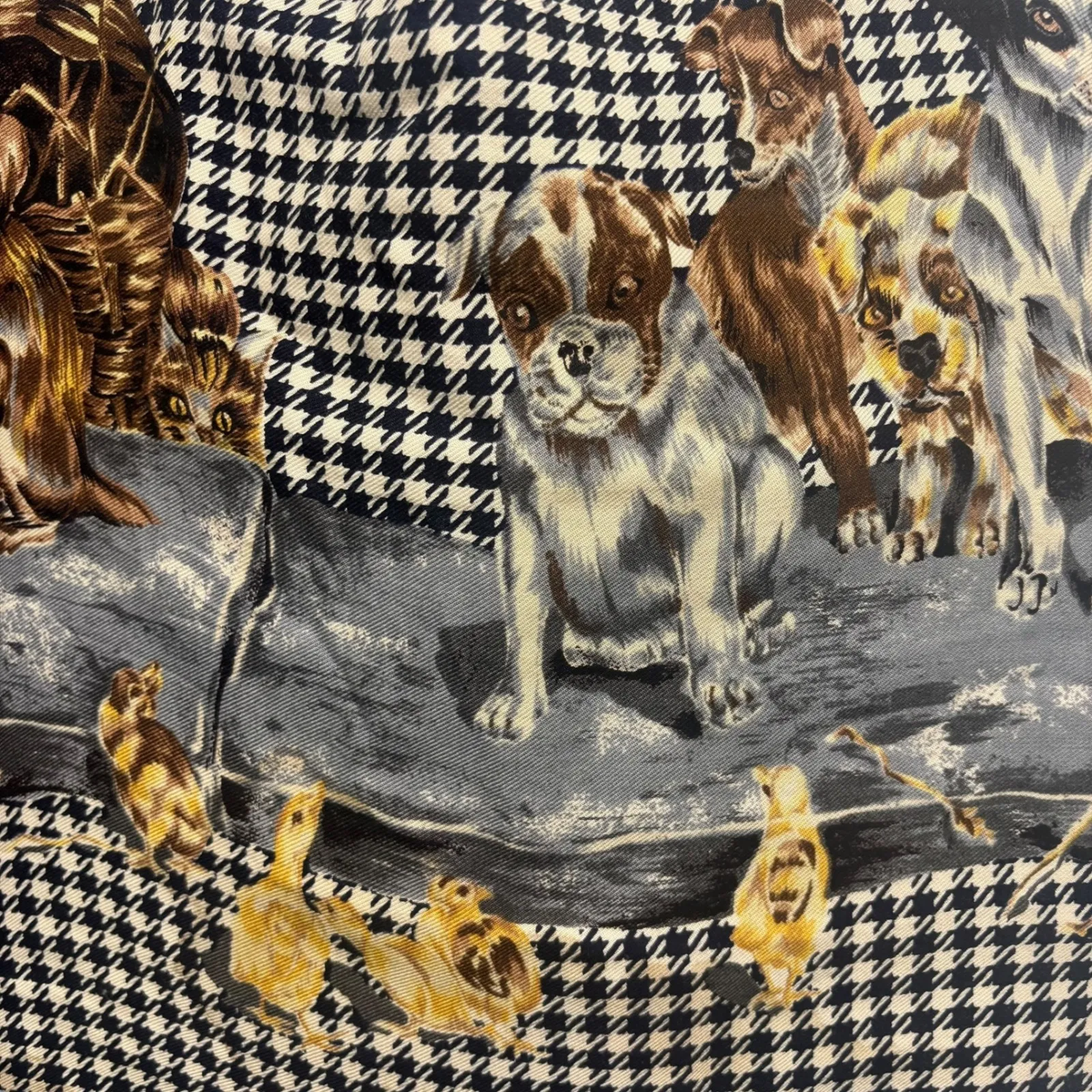 Patchwork Shoulder Bag Dog Puppy Chick Print Houndstooth Floral Black White Rev - Image 3