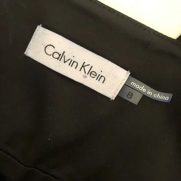 CALVIN KLEIN Satin Black Sheath Dress LBD Crystals Cocktail Dress Womens Size 8 - Image 4