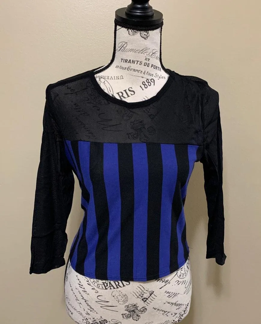 Blue Stripe Illusion Crop Top Large - Image 3