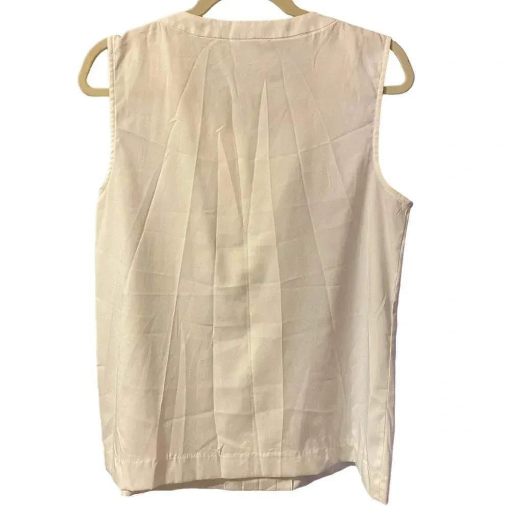 CALVIN KLEIN WHITE PLEATED SLEEVELESS CAREER BLOUSE - Image 2