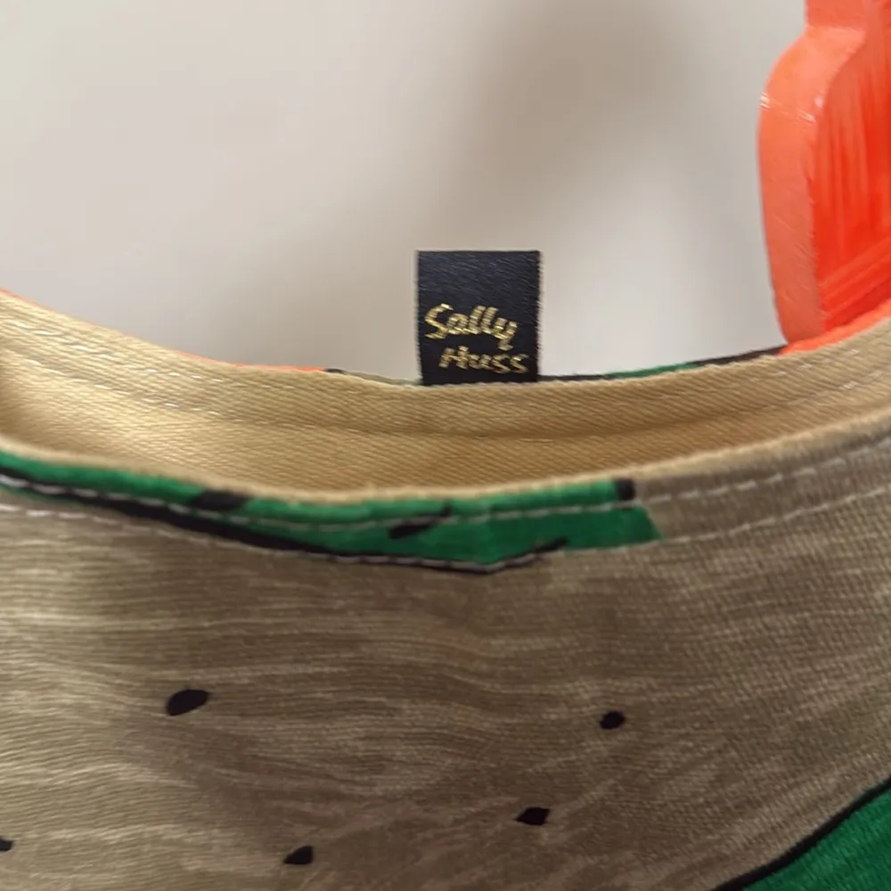 Sally Huss hand painted hand bag tote or beach bag sequined flowers neon bright Tan - Image 6