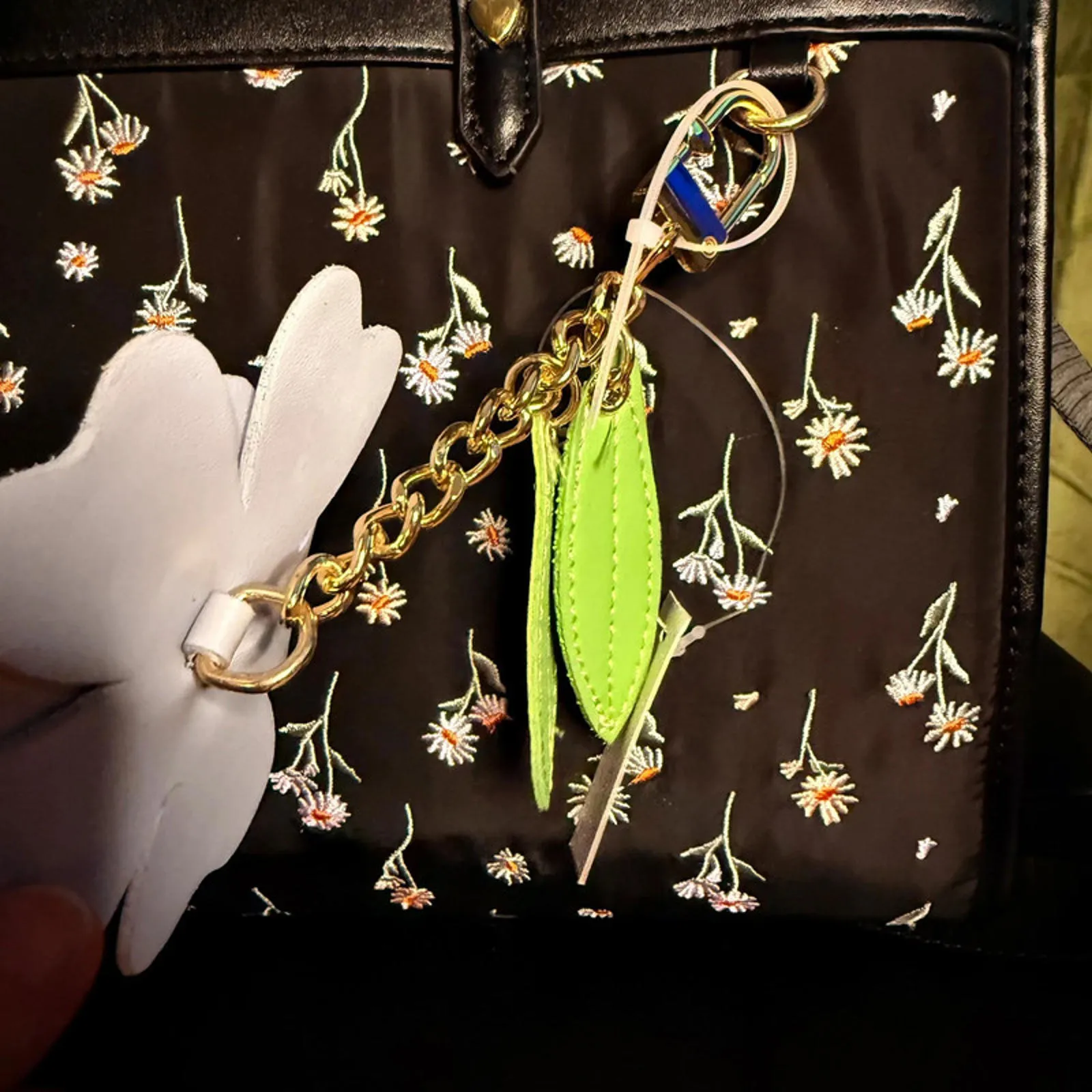 Betsey Johnson Black Floral Embroidered Tote Crossbody Bag Flower Charm NWT - Image 5