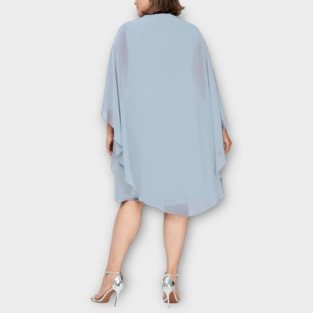 SLNY Fashions Women's Rhinestone Beaded 2 piece Sleeveless Cape Dress Size 16P - Image 3