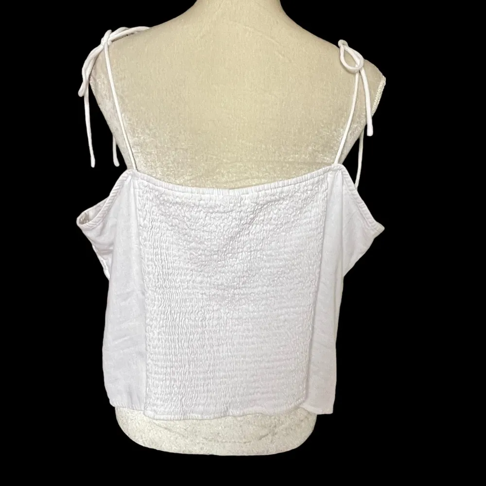 Women’s Linen Fitted Tie Shoulder Cropped Cami Plus Size XXL White - Image 6