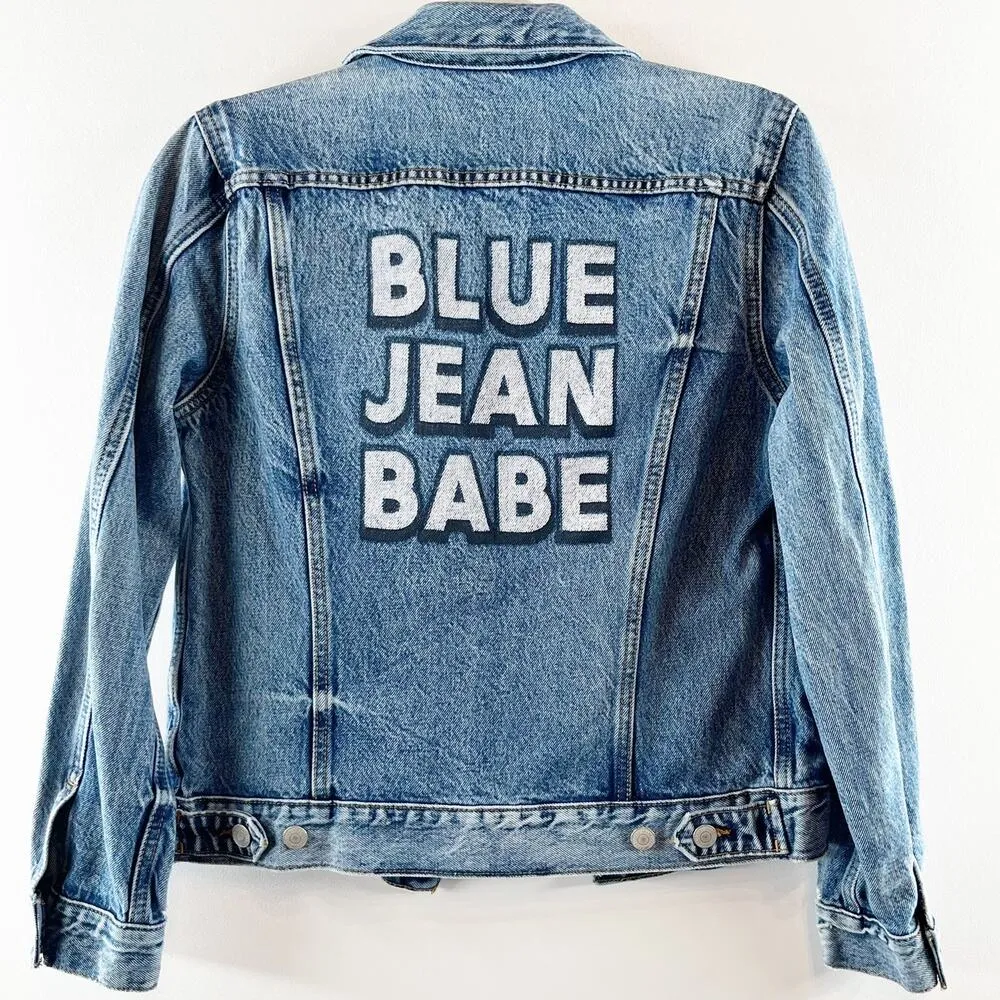Lucky Brand Tomboy Trucker Graphic Blue Jean Babe Denim Jean Jacket Blue Small - Image 15