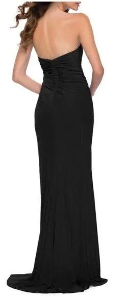 LA FEMME Strapless Ruching Across Front Net Jersey Gown in Black Size US 2 - Image 2