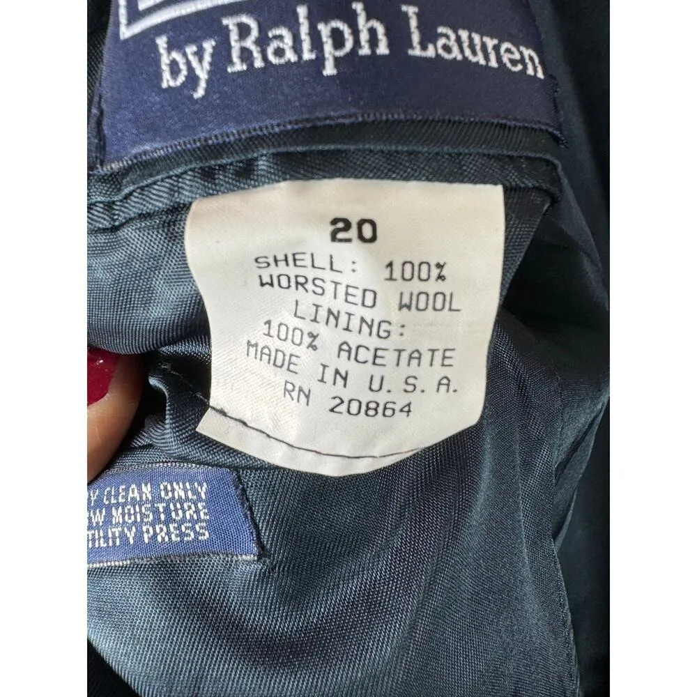 Polo Ralph Lauren Made in USA 100% Worsted Wool Navy Blazer Gold Buttons VTG 20 - Image 12
