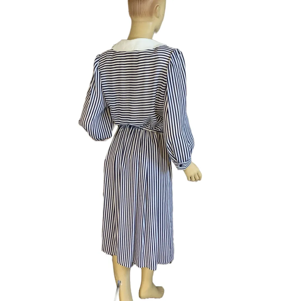 REO ORIGINALS VINTAGE 1980'S BLUE & WHITE STRIPED SHEATH DRESS W/TIE (8) - Image 4