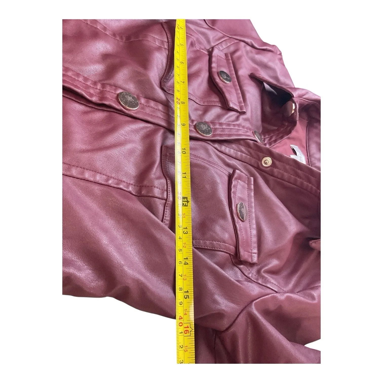 TOCCIN Burgundy Faux Leather Short‎ Sleeve Dress Snap Front Mini Vegan Sz 2 Red - Image 10