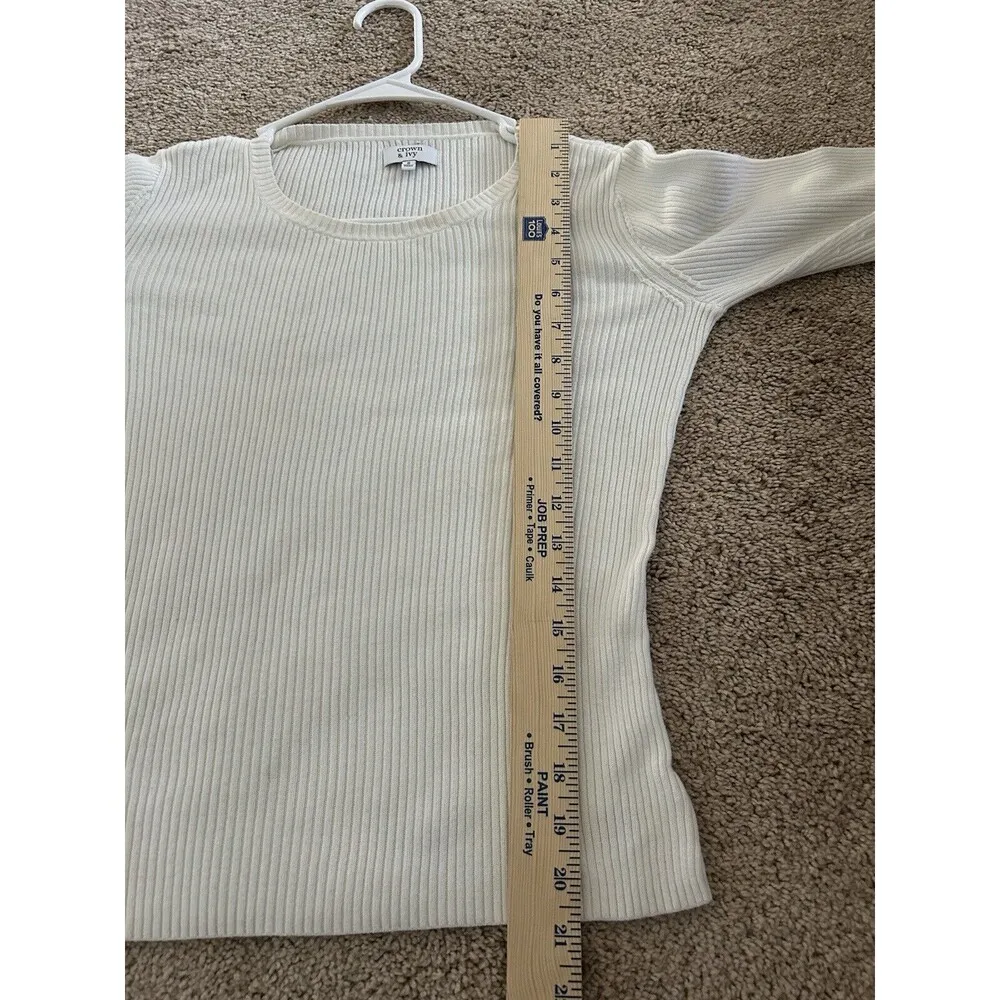 Crown & Ivy White Sweater With Rainbow Colorful Bell Flare Sleeves Size Small - Image 6