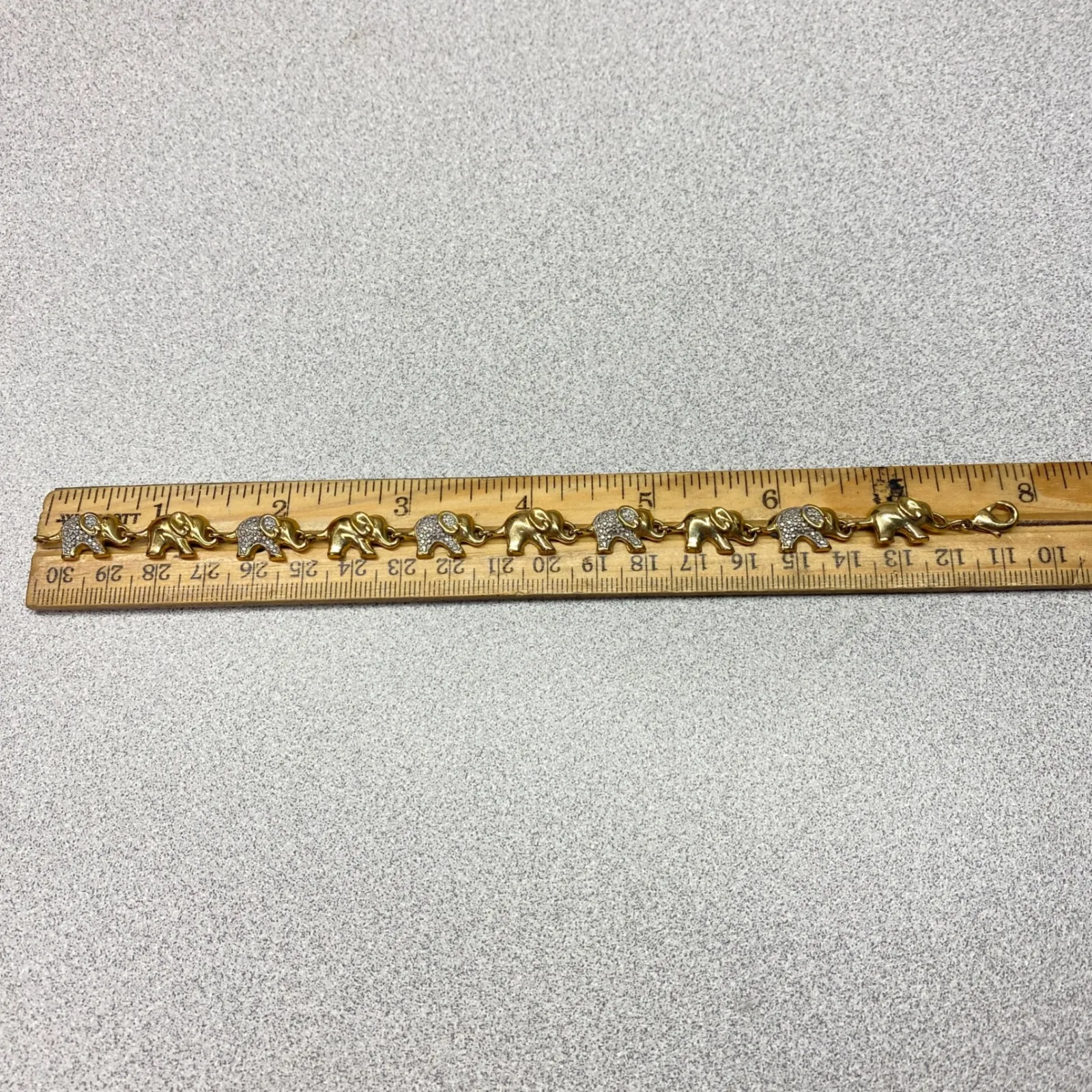 Gold Tone Elephant Link Bracelet Pave Crystal Accents Safari - Image 5