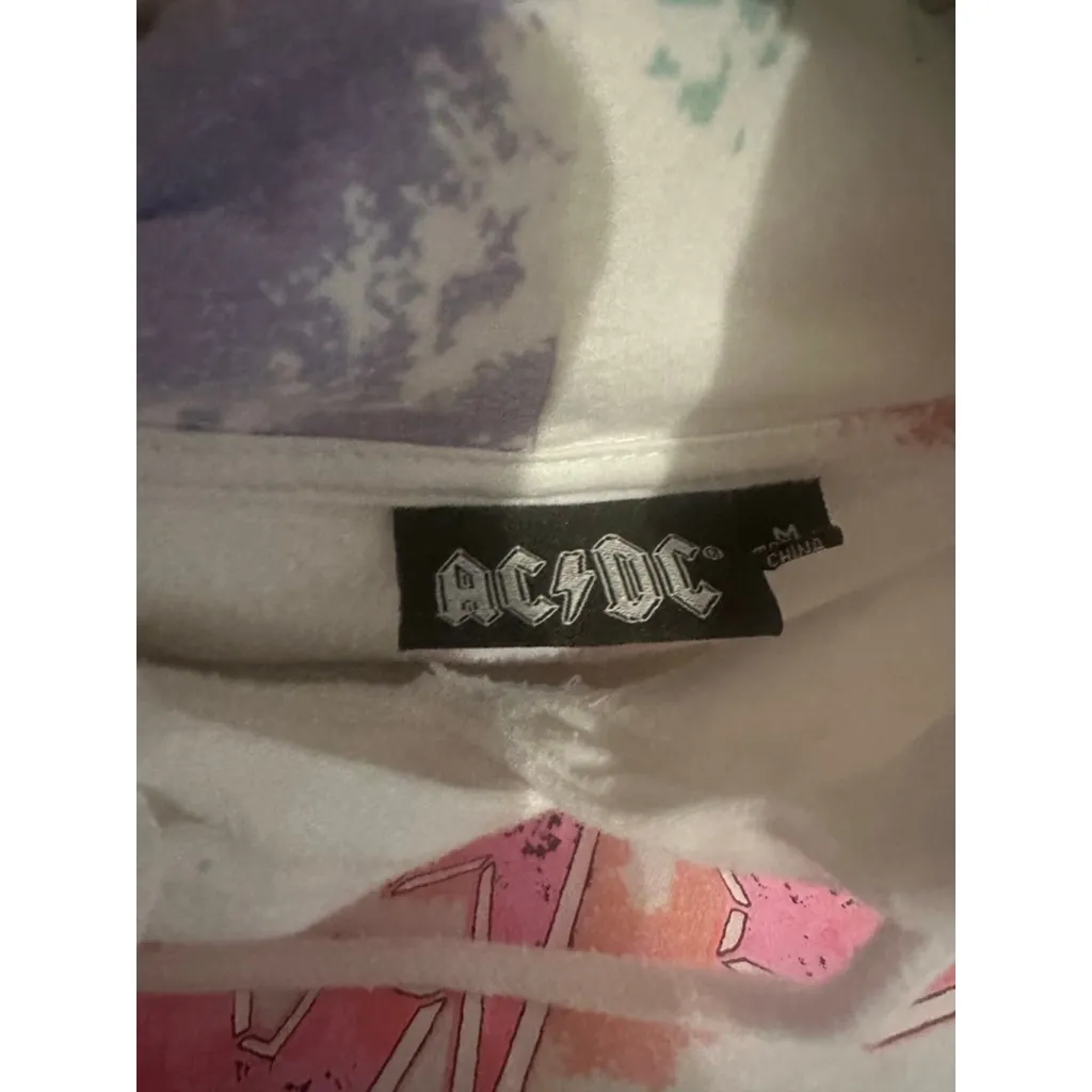 Women's AC/DC White Multi-color Tie-Dye Cropped Hoodie M - Image 4