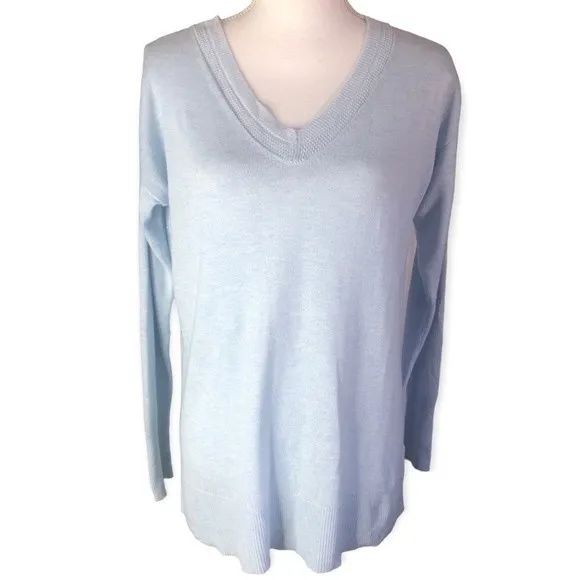 A New Day Light Blue V-neck Long Sleeve Pullover Sweater - Image 35