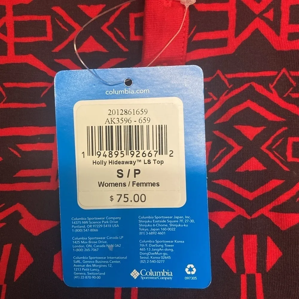 Columbia Red Black Print Holly Hideaway Long Sleeve Top Shirt Women S/P - Image 6