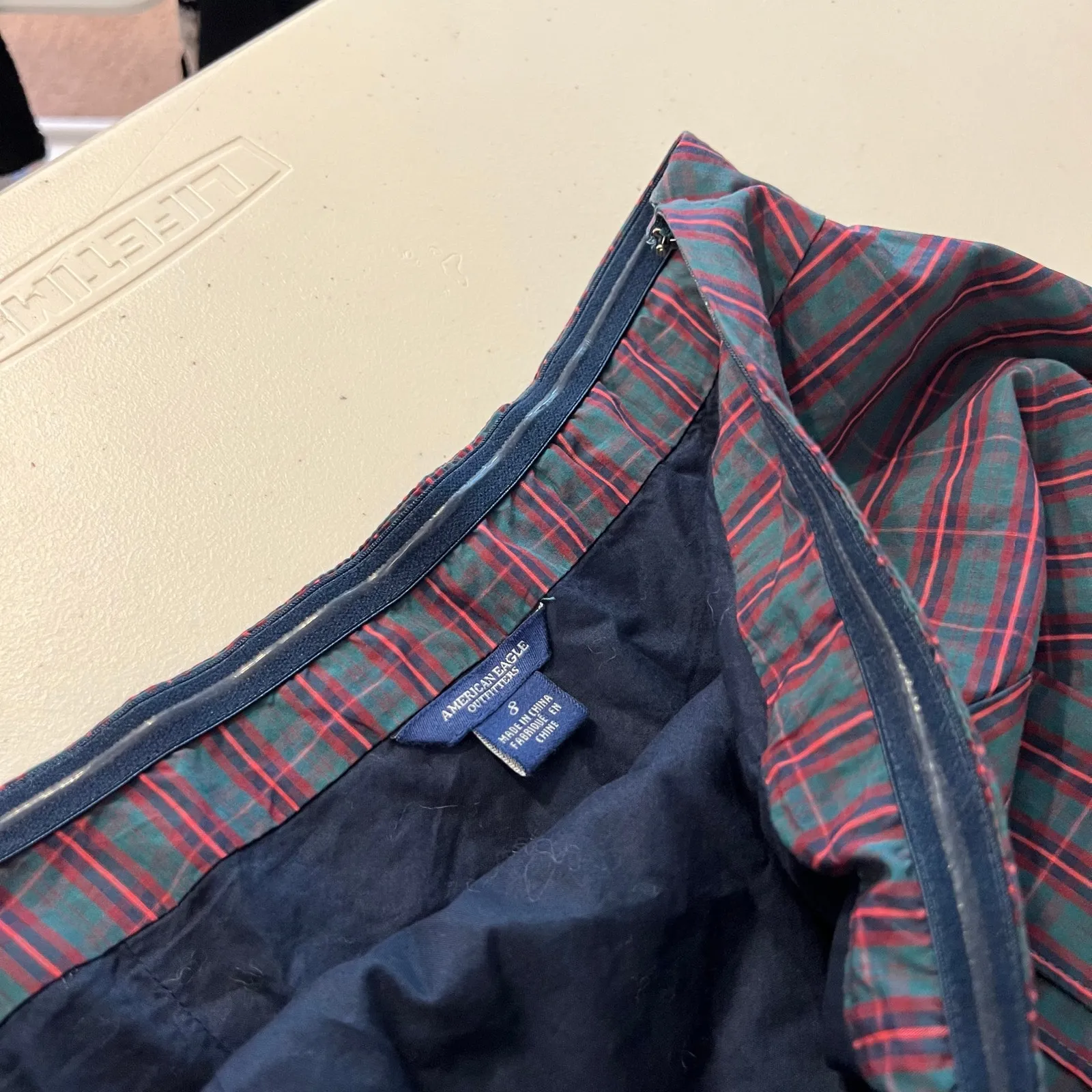 Y2K American Eagle Outfitters Plaid Print Strapless Cotton Bow Tie Dress Size 8 - Image 8