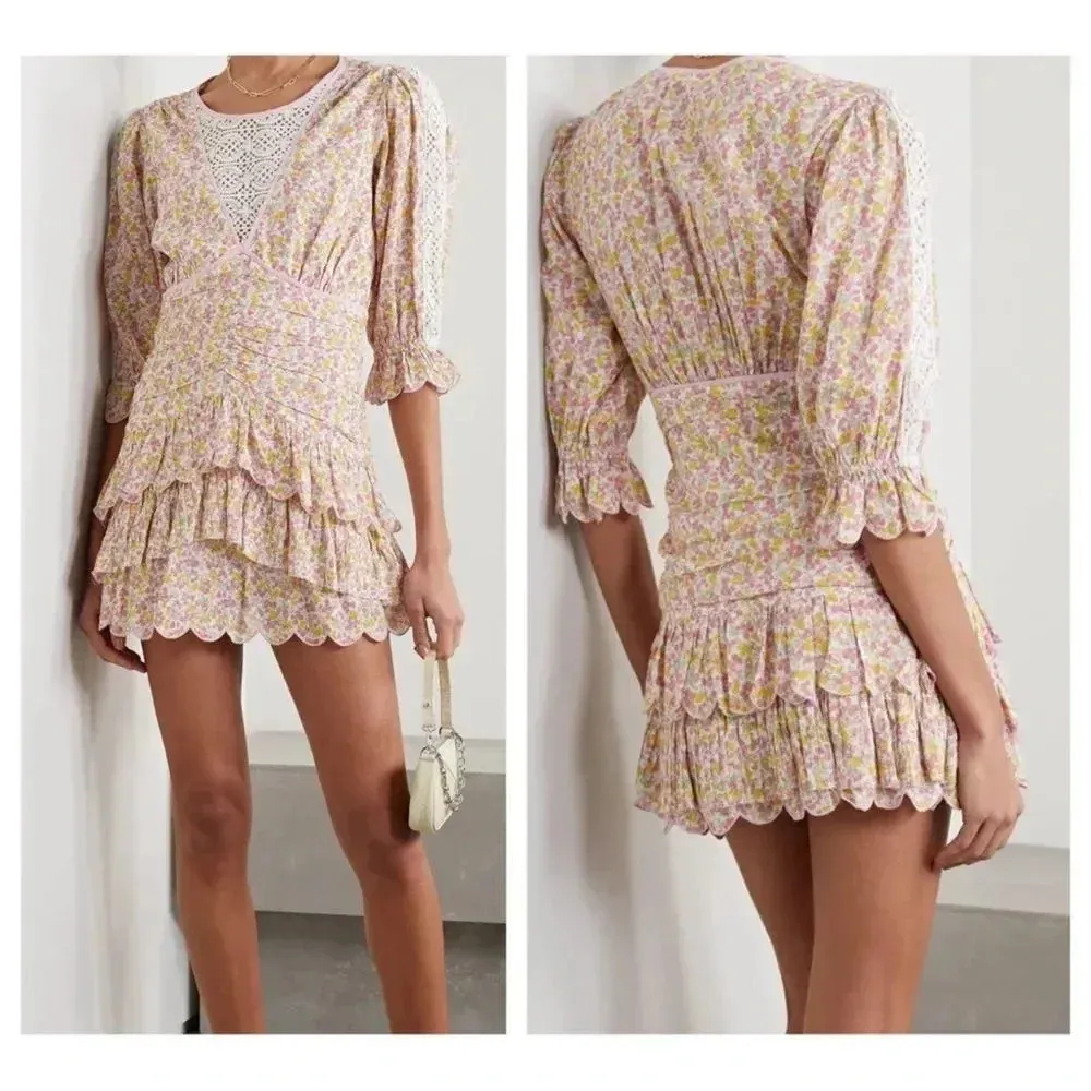 LoveShackFancy Pink Marquise Floral Boho Mini Dress sz 4‎ - Image 2