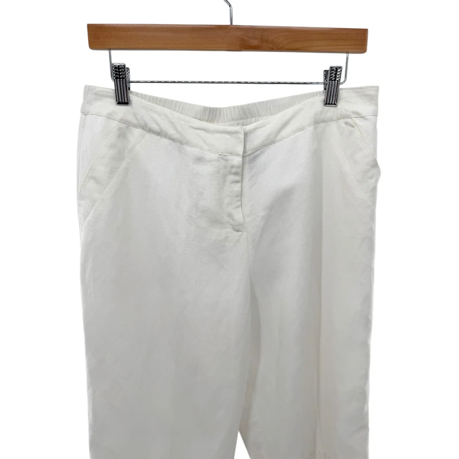 Elementz Women's White Linen Blend Cropped Pants with Eyelet Detail Size M - Image 3