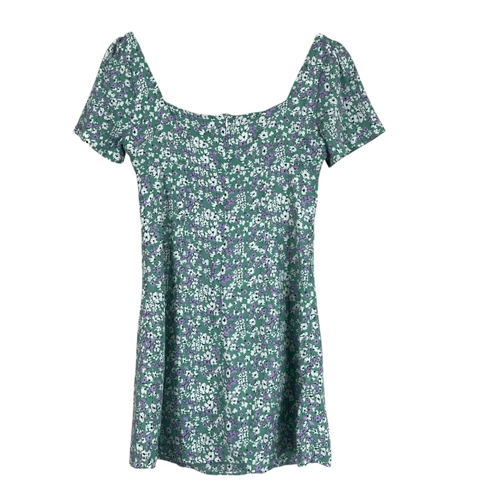 Princess Polly Hastings Mini Dress Womens 4 Green Floral Puff Sleeve Coquette - Image 4
