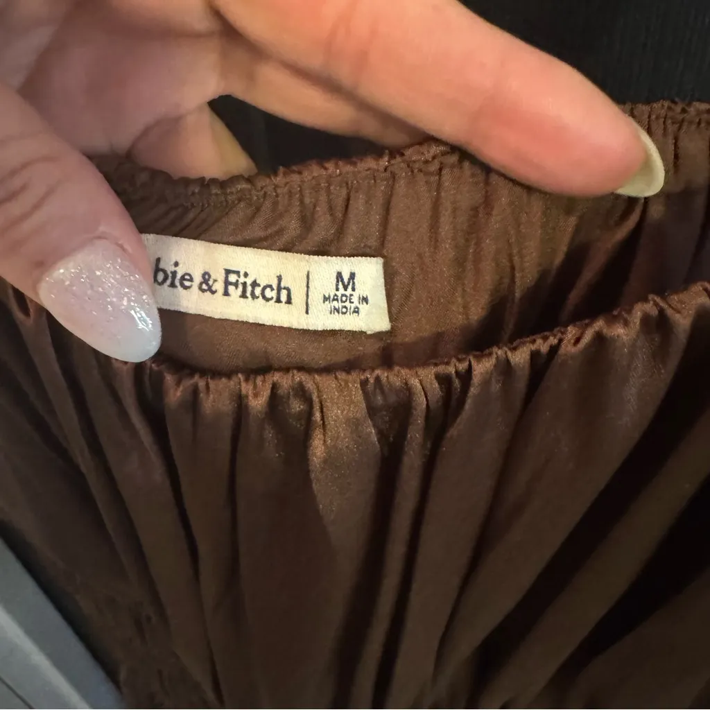 Abercrombie Medium Brown Shocked Satin Slit Sleeveless Elegant Maxi Dress - Image 6