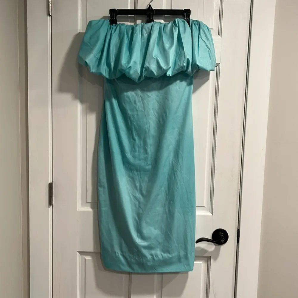 Anthropologie Let Me Be Slim Bubble Top Dress in Hawaiian Blue Size Medium - Image 5