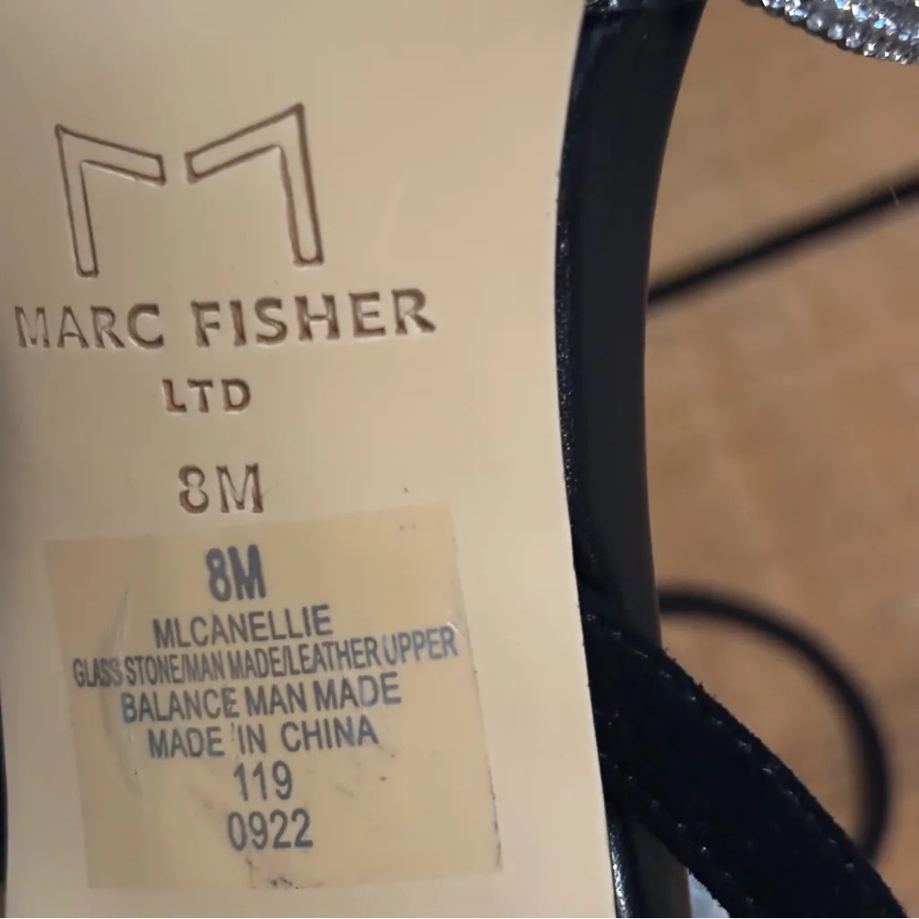 Marc Fisher LTD Canellie Sparkle Heel Ankle Strap Sandals Sz 8 Silver Black - Image 8