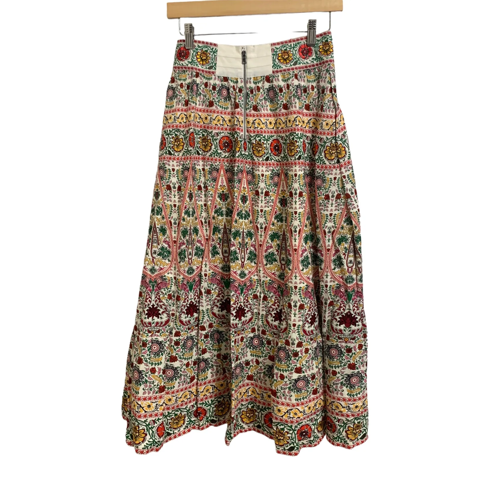 Alice + Olivia Earla embroidered‎ cotton linen midi skirt floral pot ecru 0 $495 - Image 9