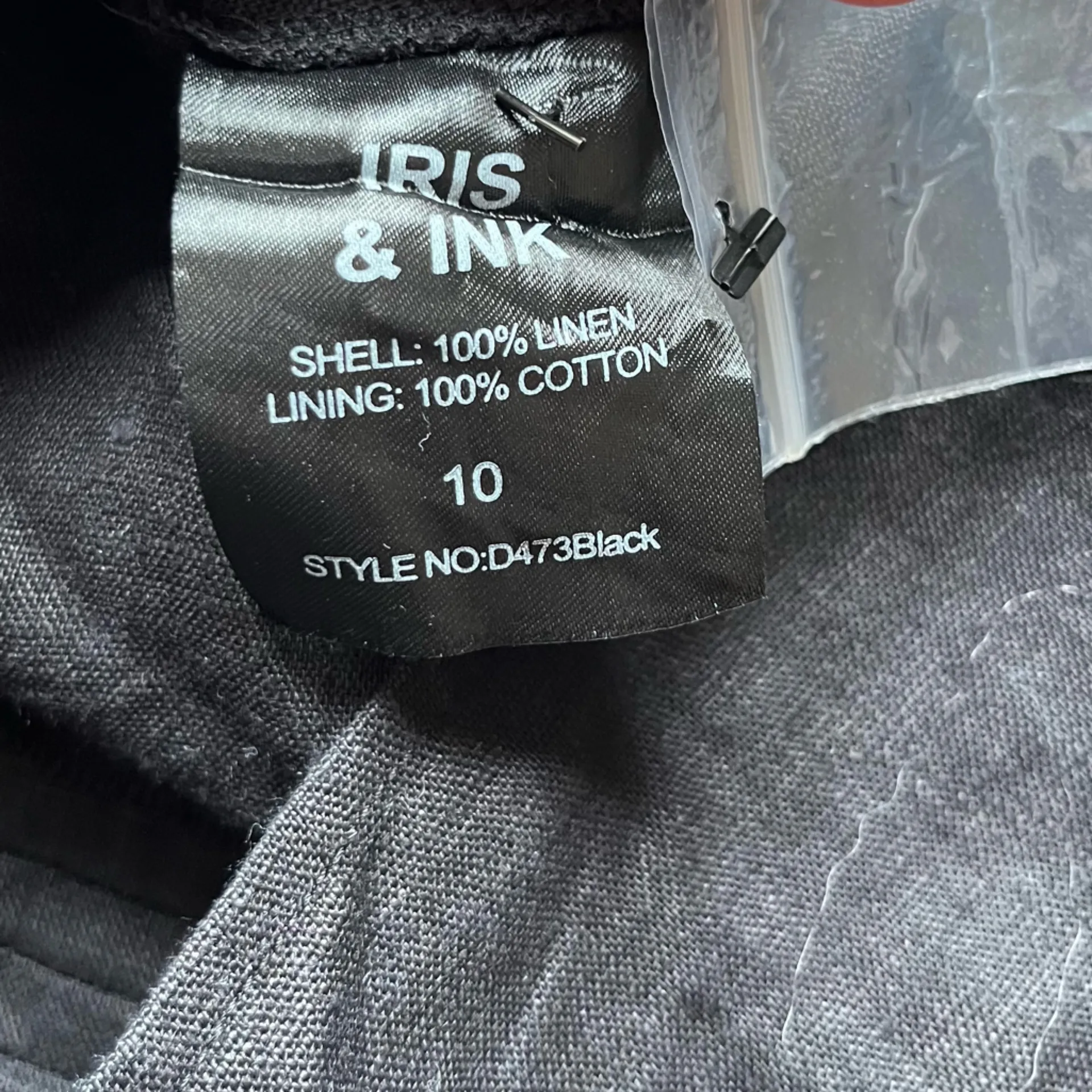 Iris & Ink Ariel 100% Linen Black Midi Dress Square Neck Side Buttons Size 10 - Image 3