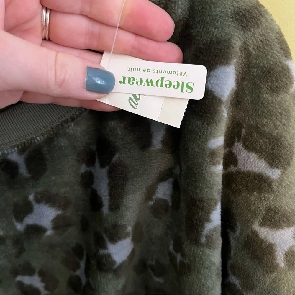 Aerie Green Cheetah Crewneck Sherpa Sweater S - Image 3