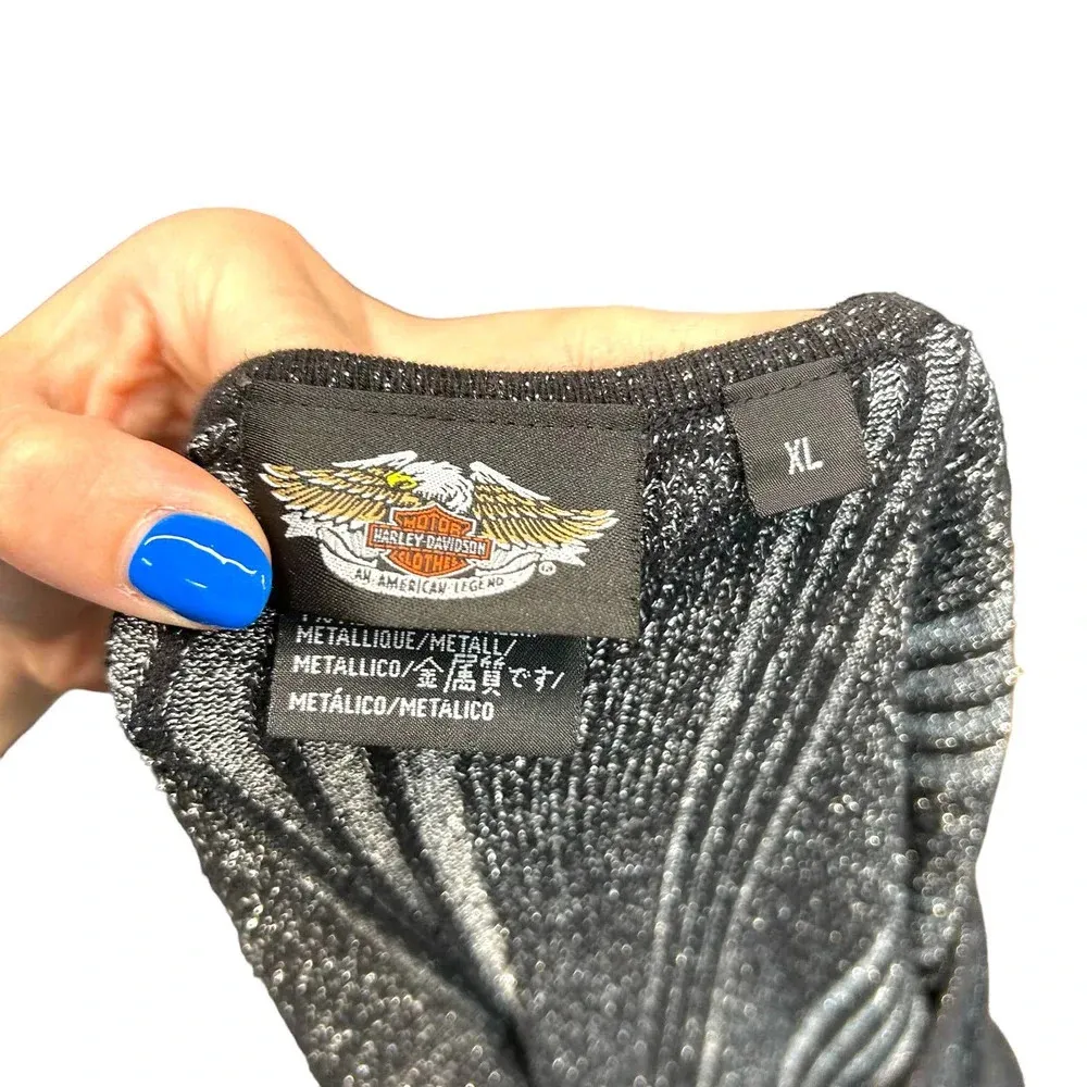 Harley Davidson Metallic Silver Black Ribbed Knit‎ Pullover Sweater Size XL - Image 7