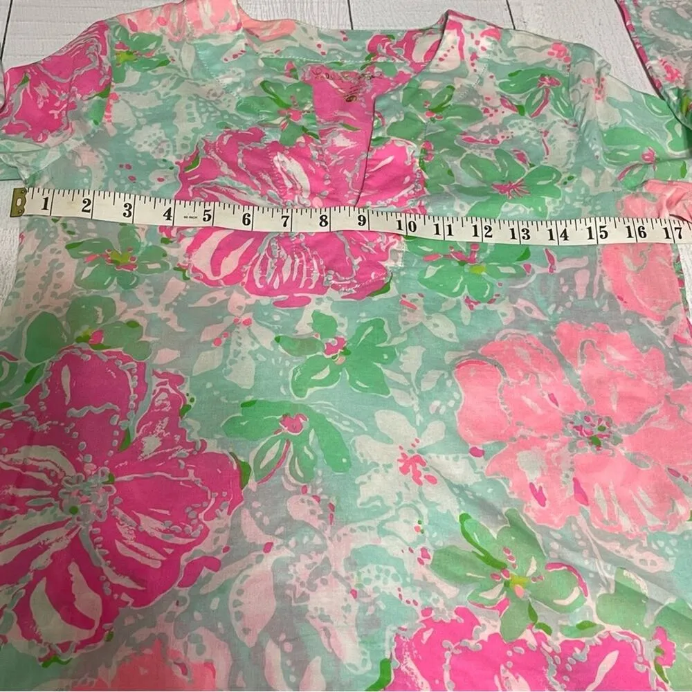 LILLY PULITZER Amelia Island Green and Pink Floral Tunic Shirt Size XXS - Image 6