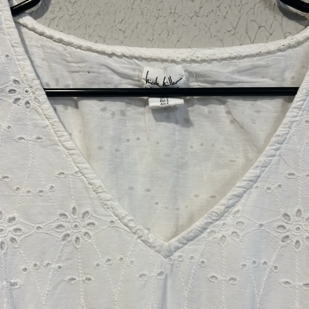 Nicole Miller New York Cotton Eyelet White Sleeveless A line Dress size small - Image 5