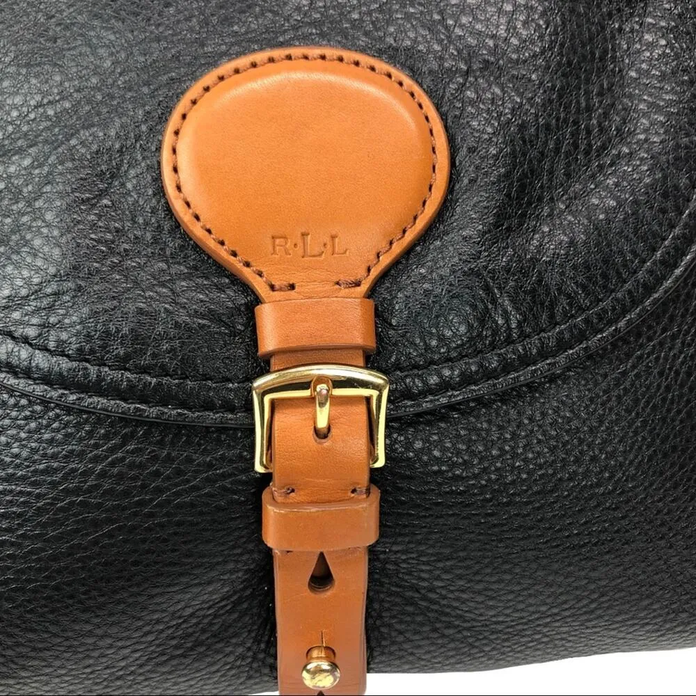 Lauren by Ralph Lauren "Asher" Hobo Black Tumbled Leather Shoulder Bag - Image 2