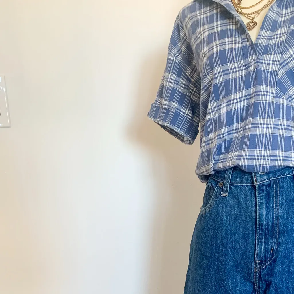 Eddie Bauer Blue Plaid Blouse - Image 5