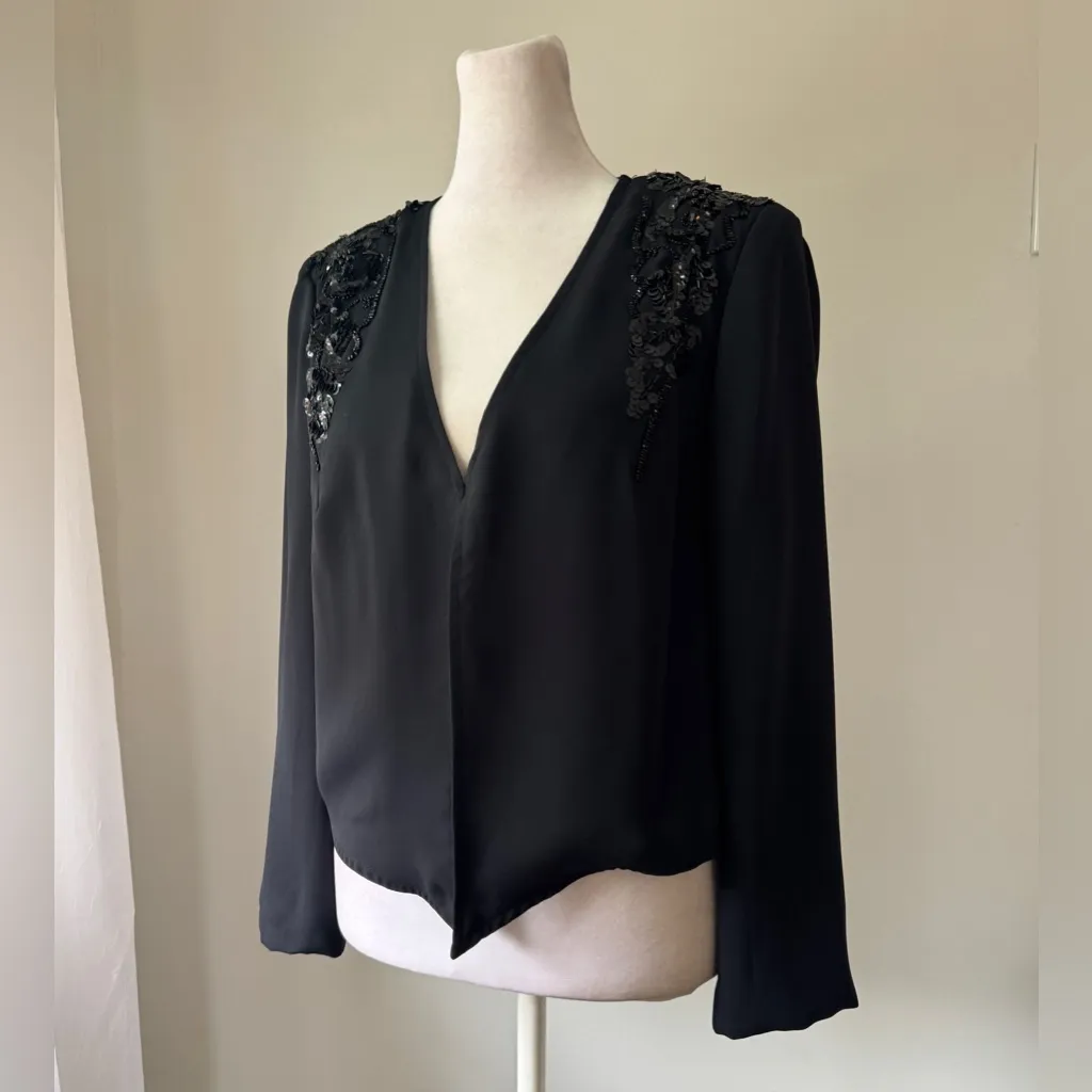 Vintage ‘80s Jack Bryan Black Sequined Lightweight Evening Jacket Size M - Image 2